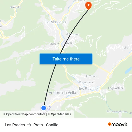 Les Prades to Prats - Canillo map