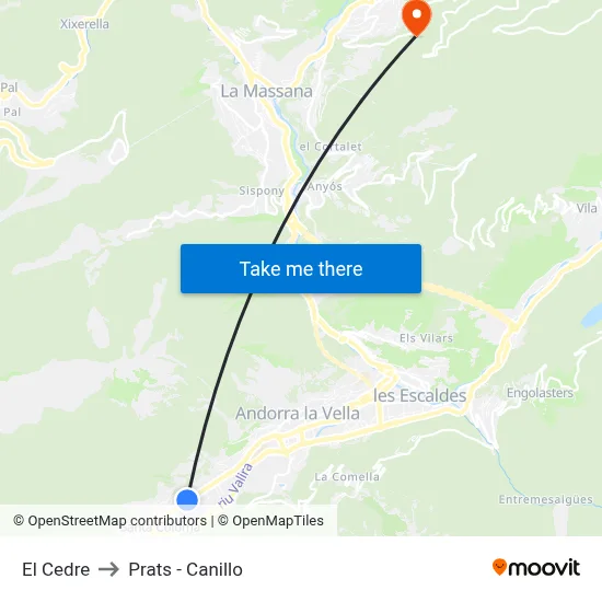 El Cedre to Prats - Canillo map