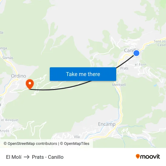 115-El Molí to Prats - Canillo map