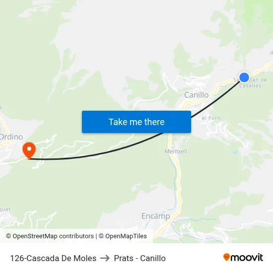 126-Cascada De Moles to Prats - Canillo map