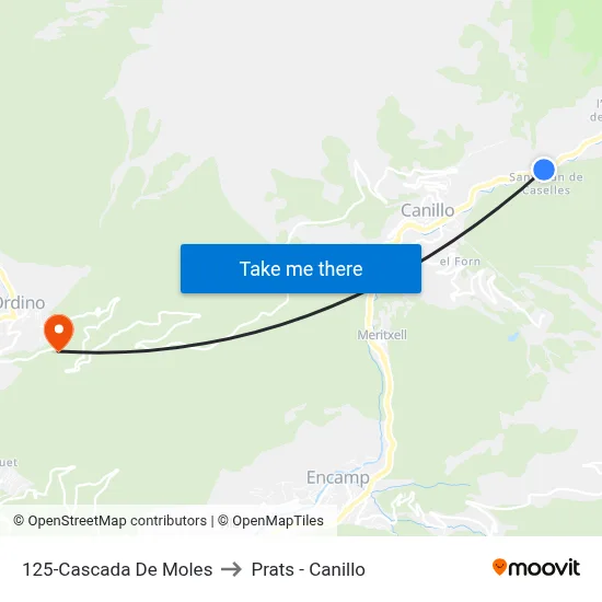 125-Cascada De Moles to Prats - Canillo map