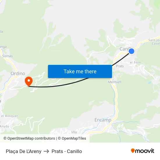 114-Plaça De L'Areny to Prats - Canillo map