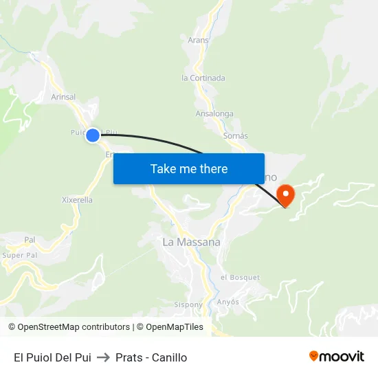 El Puiol Del Pui to Prats - Canillo map