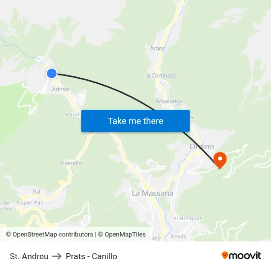 St. Andreu to Prats - Canillo map