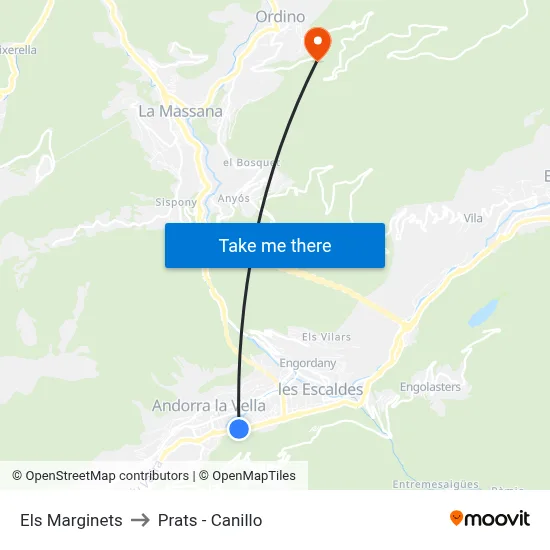 Els Marginets to Prats - Canillo map