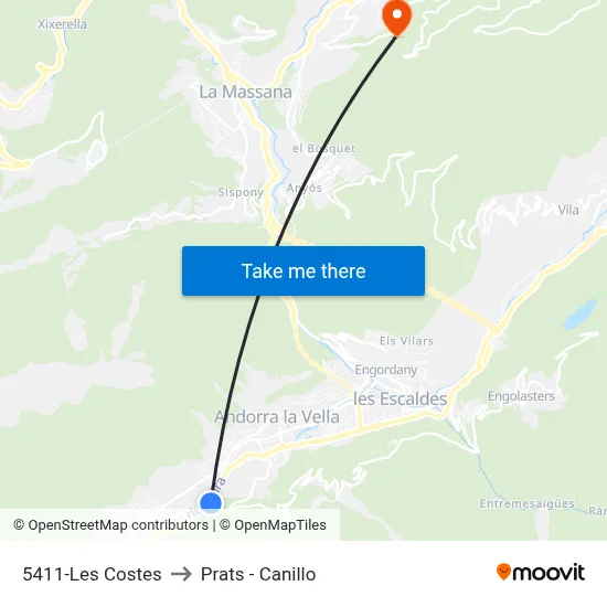 5411-Les Costes to Prats - Canillo map