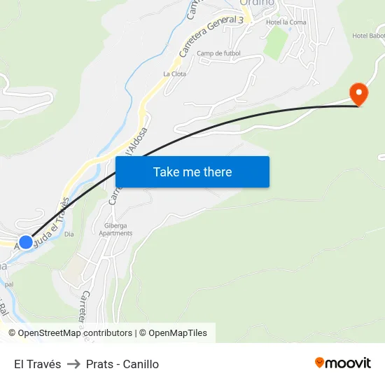 El Través to Prats - Canillo map
