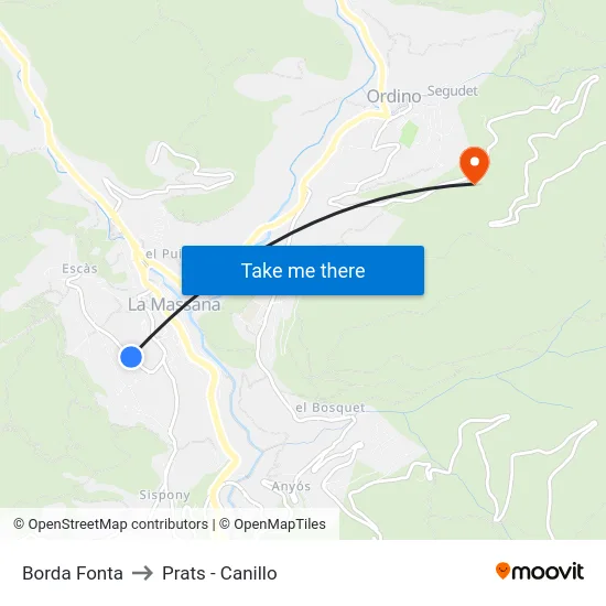 Borda Fonta to Prats - Canillo map