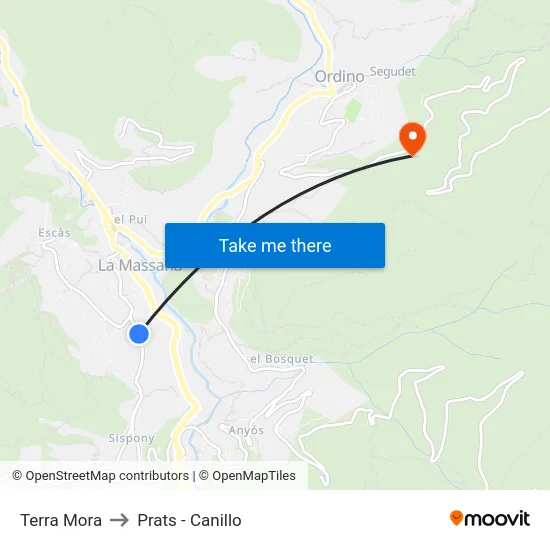 Terra Mora to Prats - Canillo map