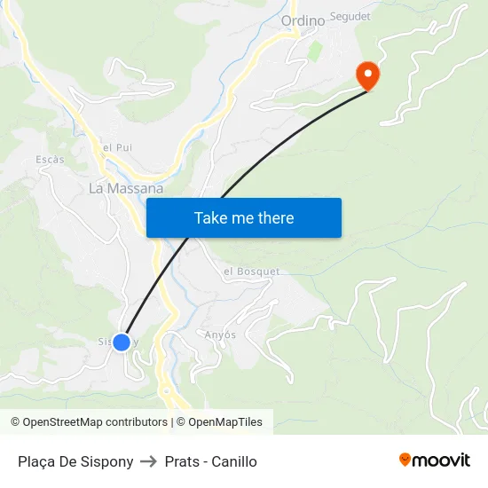 Plaça De Sispony to Prats - Canillo map