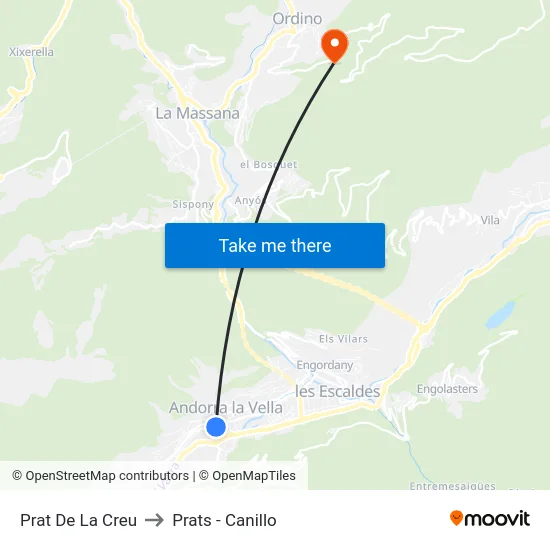 La Grau to Prats - Canillo map