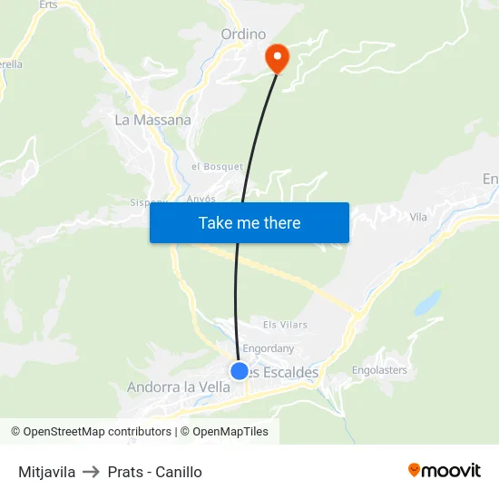 Mitjavila to Prats - Canillo map