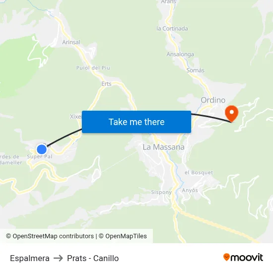 Espalmera to Prats - Canillo map