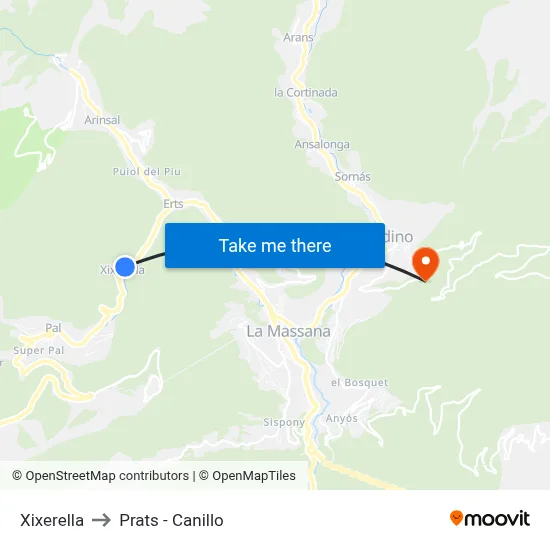 Xixerella to Prats - Canillo map