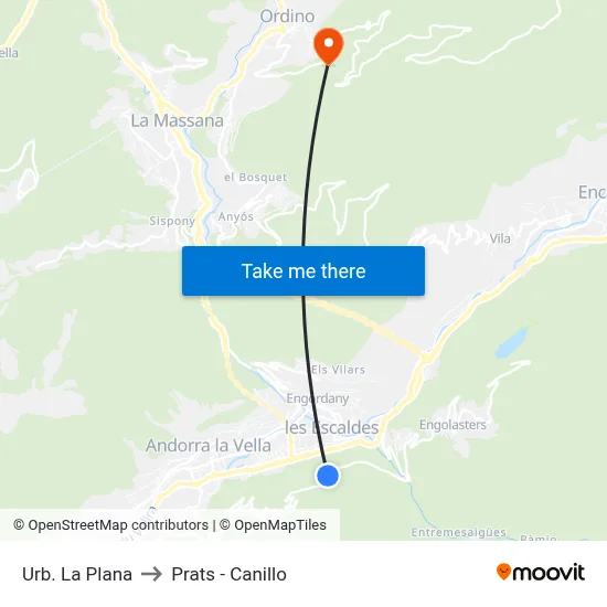 Urb. La Plana to Prats - Canillo map