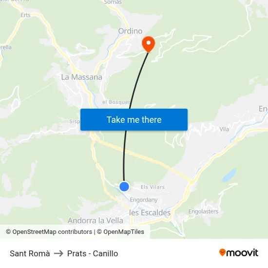 Sant Romà to Prats - Canillo map