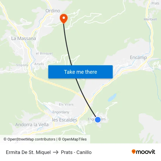 Ermita De St. Miquel to Prats - Canillo map