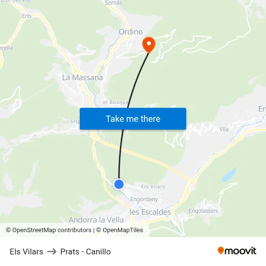 Els Vilars to Prats - Canillo map