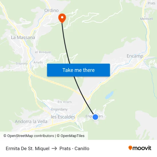 Ermita De St. Miquel to Prats - Canillo map