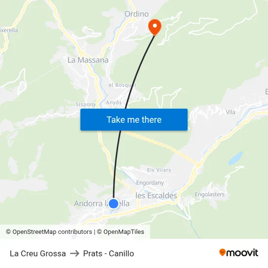 La Creu Grossa to Prats - Canillo map