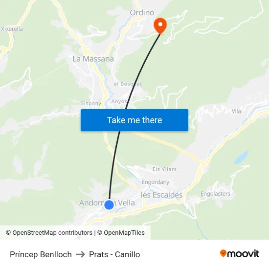 Príncep Benlloch to Prats - Canillo map