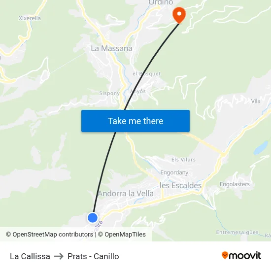La Callissa to Prats - Canillo map