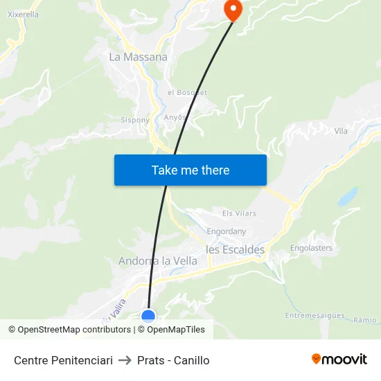 Centre Penitenciari to Prats - Canillo map