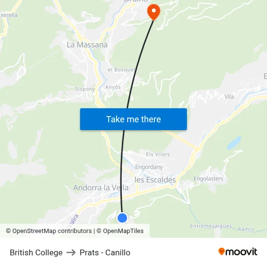 British College to Prats - Canillo map