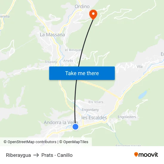 Riberaygua to Prats - Canillo map