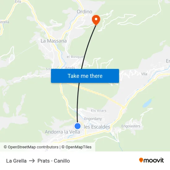 La Grella to Prats - Canillo map