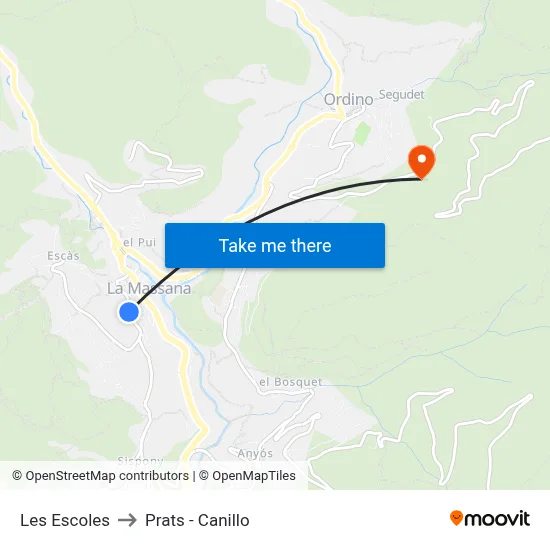Les Escoles to Prats - Canillo map