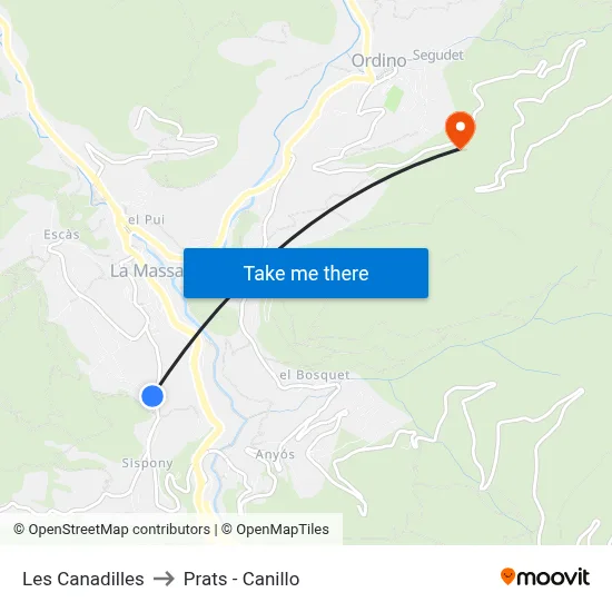 Les Canadilles to Prats - Canillo map