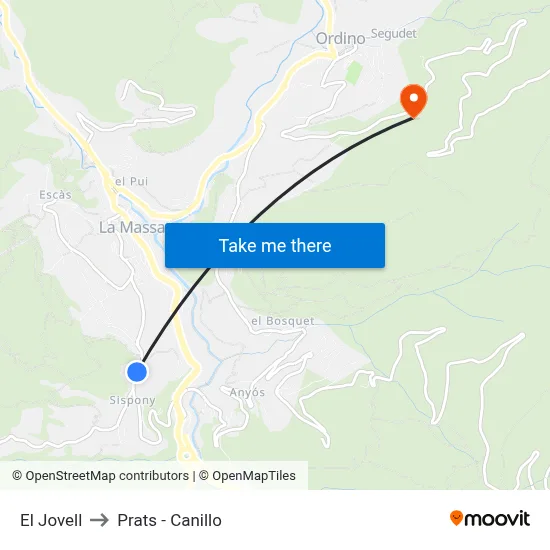 El Jovell to Prats - Canillo map