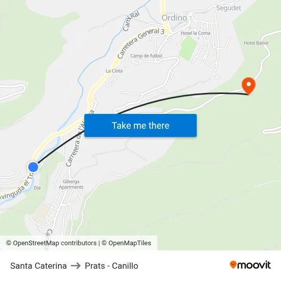 Santa Caterina to Prats - Canillo map