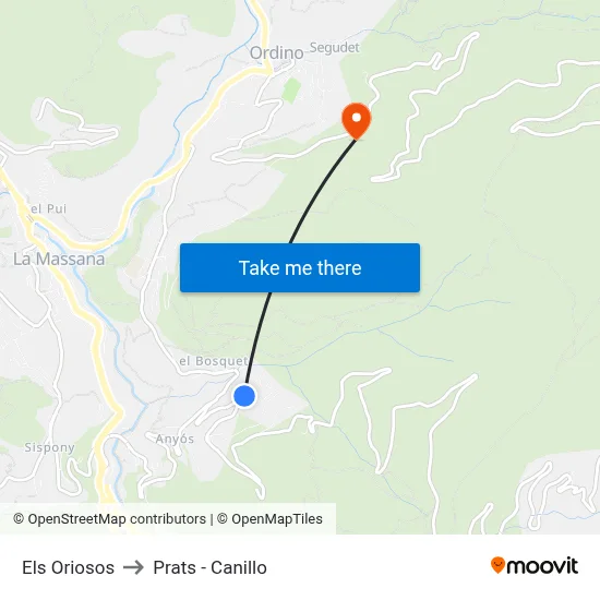 Els Oriosos to Prats - Canillo map