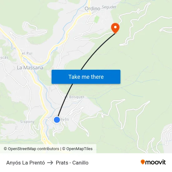 Anyós La Prentó to Prats - Canillo map