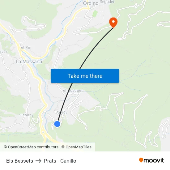 Els Bessets to Prats - Canillo map