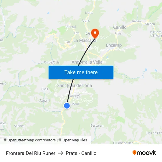 Frontera Del Riu Runer to Prats - Canillo map