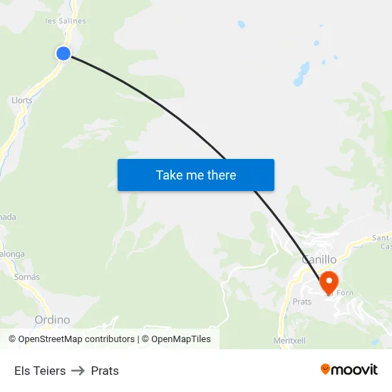 Els Teiers to Prats map