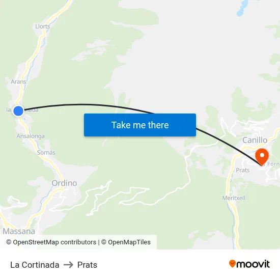 La Cortinada to Prats map