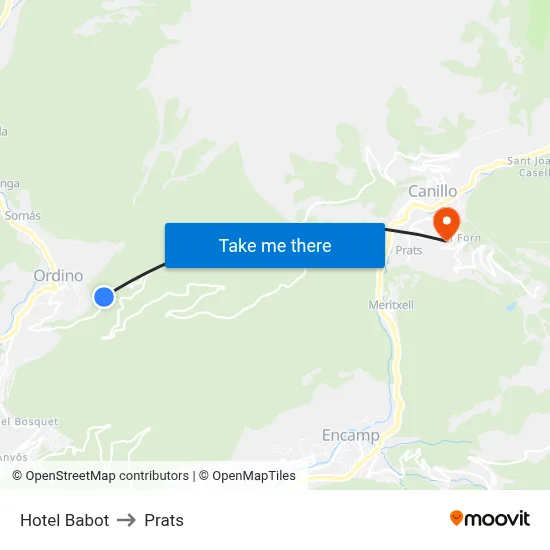 Hotel Babot to Prats map