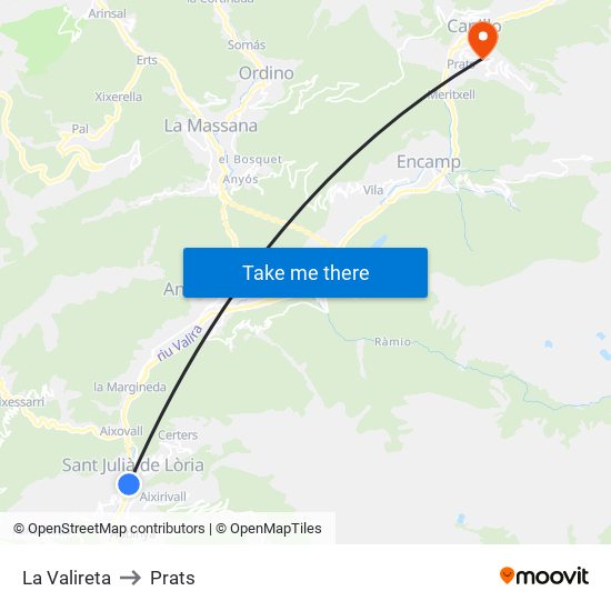 La Valireta to Prats map