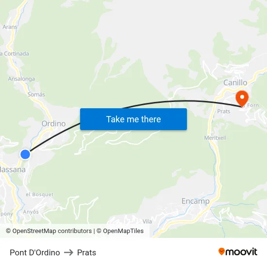 Pont D'Ordino to Prats map
