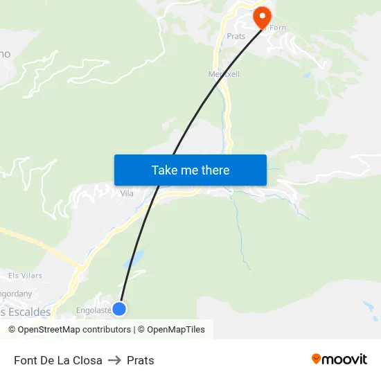 Font De La Closa to Prats map