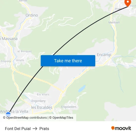 Font Del Puial to Prats map