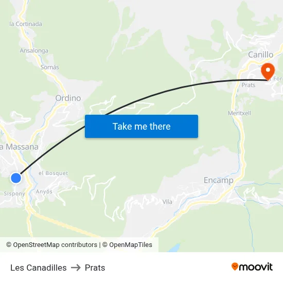 Les Canadilles to Prats map