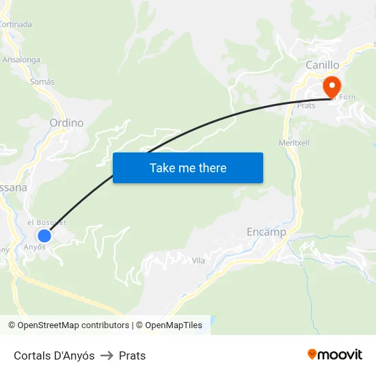 Cortals D'Anyós to Prats map