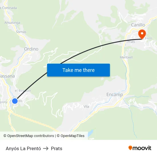 Anyós La Prentó to Prats map