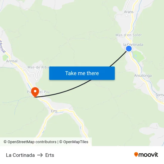 La Cortinada to Erts map