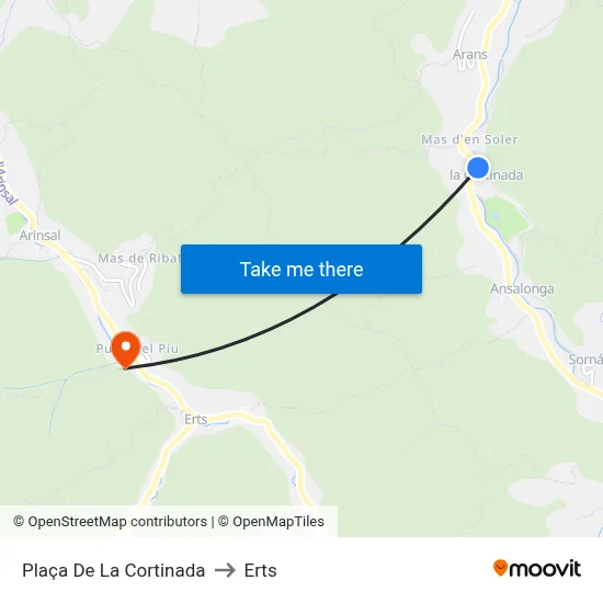 Plaça De La Cortinada to Erts map